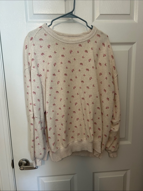 aerie Sweaters - aerie Cream Crewneck Sweater with Small Pink Floral Print